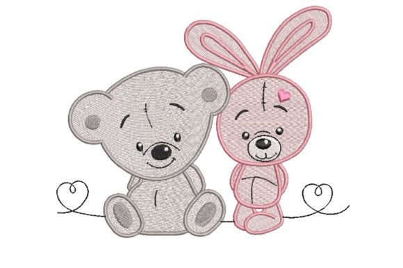 Teddy Bear and Bunny Embroidery Design for Boutique Sweatshirts